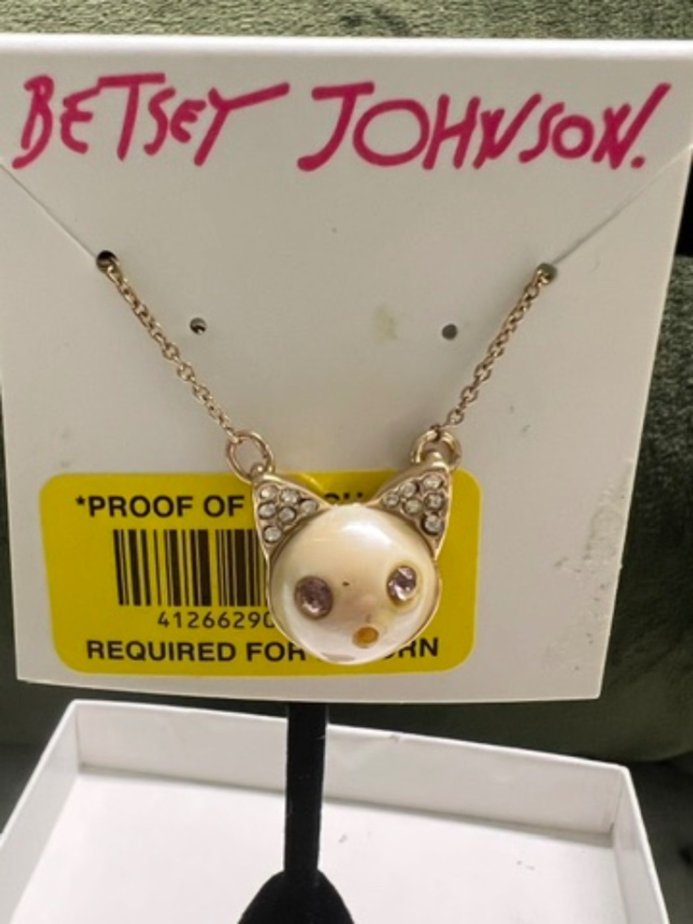 NWOT Betsy Johnson Faux-Pearl and Rhinestone Cat Necklace